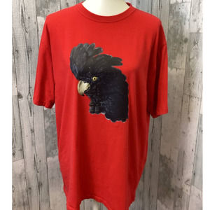 Upcycled Hand Printed XL Black Cockatoo Parrot Ukraine Artist Fundraiser Tee